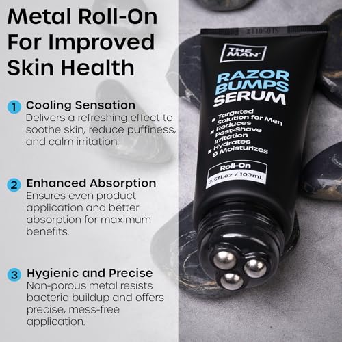 Vanibiss Men's Razor Bumps Serum - Ingrown Hair & Post-Shave Skin Care, Metal Roll-On, 3.5 fl oz