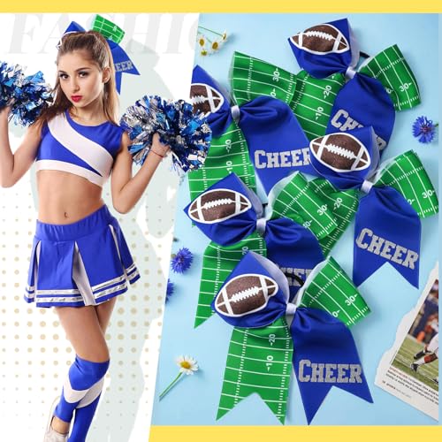 Yuxung 20 Pcs Blue Glitter Football Cheer Hair Bows 7" Sports Team Accessories