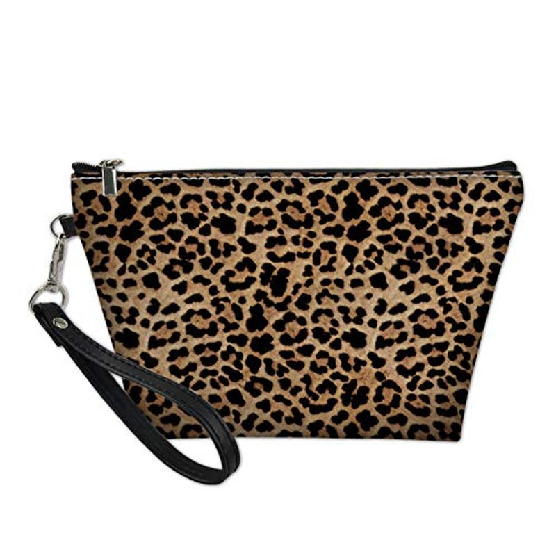 Amzbeauty Leopard Makeup Bag Gift Women Girls Leather Purse Toiletry Pouch Travel Cosmetic Bags