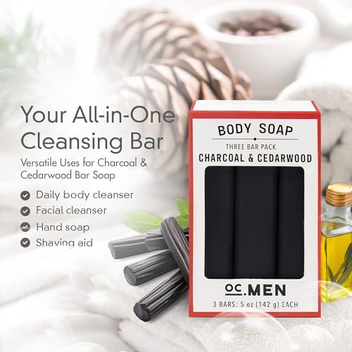 Olivia Care Activated Charcoal Cedarwood Bar Soap 3 Pack Set 100% Natural & Organic ? For Face & Body - Deep Clean, Exfoliate, Moisturize & Hydrate - Amazing Masculine Fragrance - 3 X 5 OZ