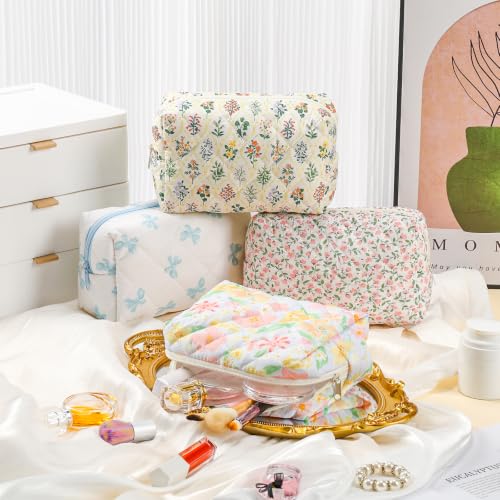 Mix Print Cotton Quilted Makeup Bag Set - 10 Pcs Bridesmaid Gift, 7.09 x 4.33 x 2.76 Inches