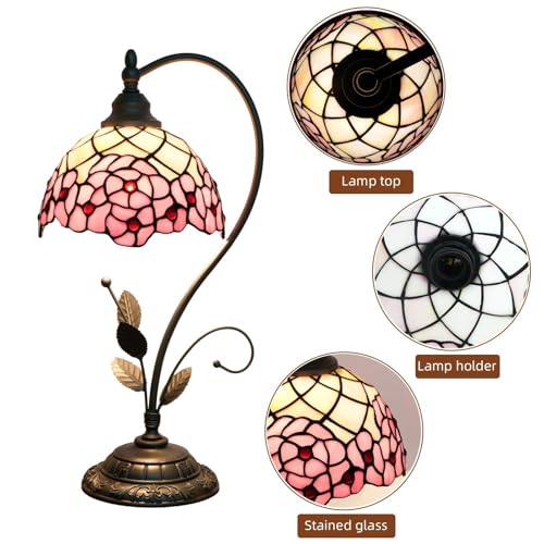 8-Inch Tiffany Style Cherry Blossom Stained Glass Table Lamp - Small Bedside Lamp, Living Room Decor, Creative Gift