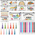 Hosuly 36 Pieces Teacher's Day Teacher Appreciation Gift Set Canvas Makeup Cosmetic Bags with Zipper Silicone Appreciation Keychain 0.5 mm Teacher Ballpoint Pens for Teachers Office Supplies