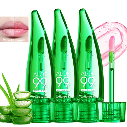 Lip Balm, 3PCS Aloe Vera Long Lasting Nutritious Lip Oil, Color Changing Tinted Lip Balm Set, Natural Plumping Hydrating, Easy Brush Application, Cute Portable Design, Unisex