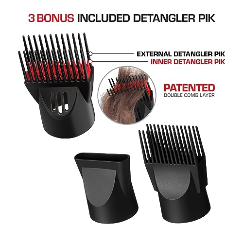 Detangler Hair Dryer with 3 Attachments - Lightweight Ionic Salon Tool