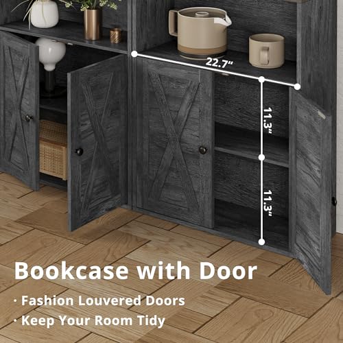IRONCK Charcoal Grey Industrial Bookshelf - 6-Shelf Floor Standing Bookcase, 70in Tall for Home Office & Living Room