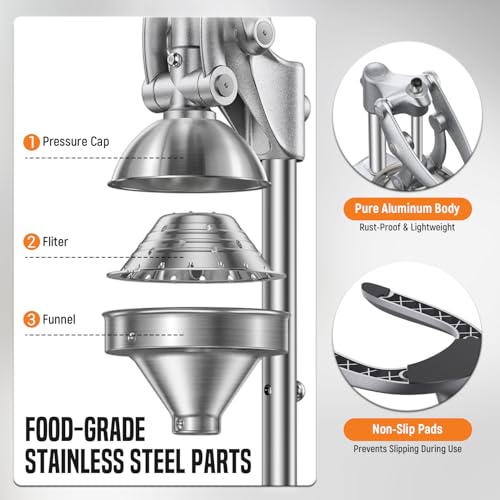 Manual Citrus Juicer Stainless Steel Countertop Fruit Press for Oranges & Lemons