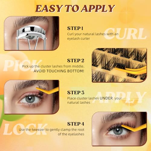 QUEWEL Self Adhesive Lash Clusters Kit, Pre Glued Eyelashes Clusters, 10-16MM Strong Hold Self Adhesive Lashes,D Curl Press On Lashes No Glue Needed DIY Lash Extensions Kit at Home(MJ05)