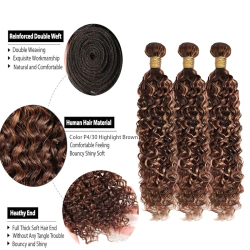 ZCMYVINND P4/30 Dark Brown Highlight Curly Wave Hair Bundles 8-12 Inch Brazilian Virgin Remy Extensions