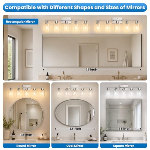 Brushed Nickel 5-Light Bathroom Vanity Light Fixture with Clear Glass Shades – Reversible Mounting