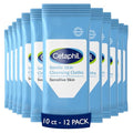 Cetaphil Gentle Skin Cleansing Face & Body Wipes - 10 Count Pack of 12, Fragrance-Free & Sensitive Skin Friendly