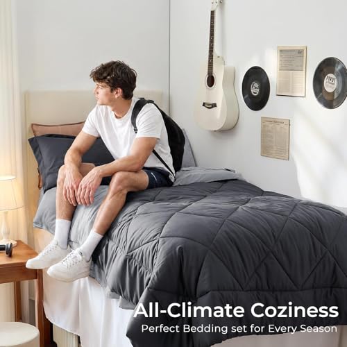 HEVUMYI 5-Piece Twin XL Comforter Set - Dark & Light Grey Bed in a Bag, 68x88 Inches