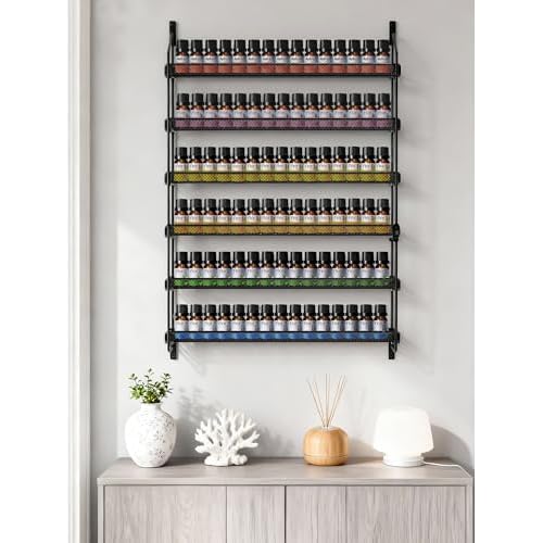 Nail Polish Organizer Wall Mounted, 6 Tier Metal Storage Rack Holds 90 Bottles, Multifunctional Organizer for Essential Oils Paint Perfume, Black