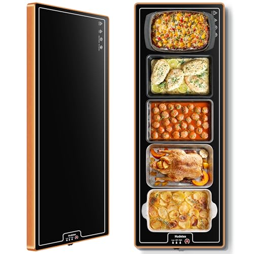 Hudetex Extra Long 40x12 Inch Food Warming Mat with Tempered Glass - Black
