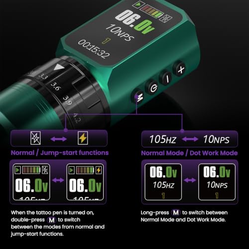 Wireless Tattoo Power Supply Kit with 2 Batteries & 8 Ink Colors - Green Variation