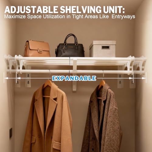 Expandable Steel Closet Shelf with Hanging Rod - 40-73 Inch Adjustable Storage Organizer