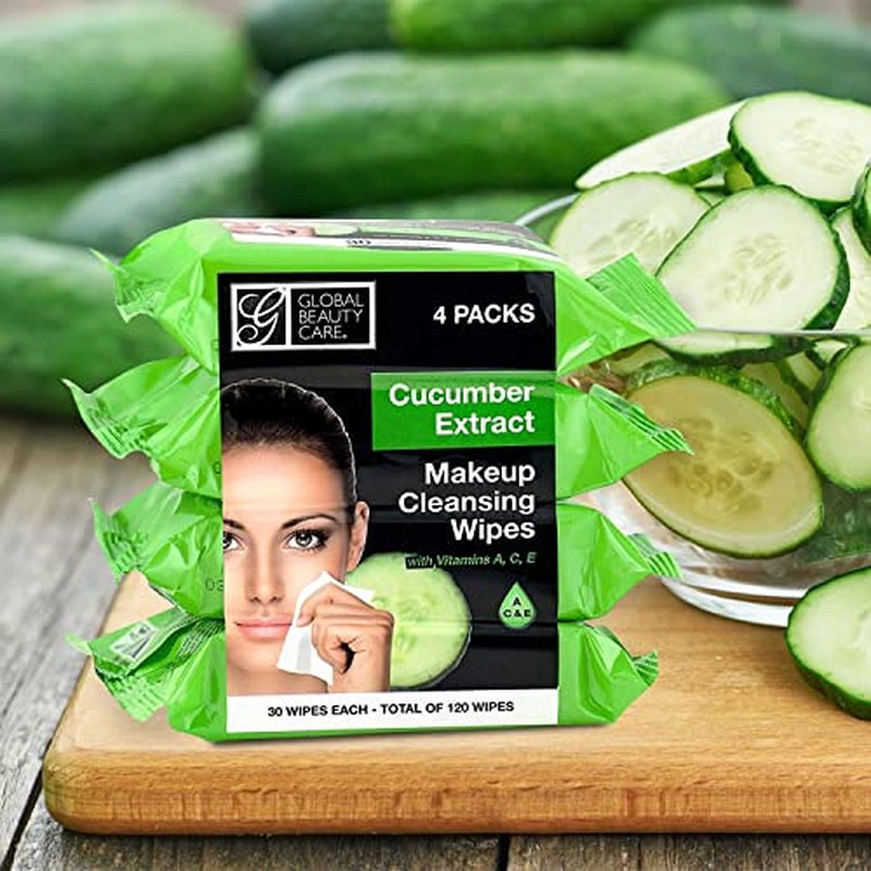 Global Beauty Care Makeup Cleansing Wipes 120 Count (4-Pack) (ASSORTED - 2PK x VITAMIN C | CUCUMBER)