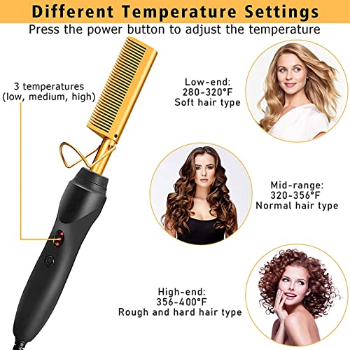 Electric Hot Comb Hair Straightener for Wigs and Natural Hair - Gold 12pcs Set