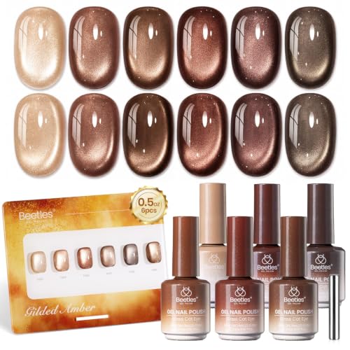 Beetles Brown Cat Eye Gel Nail Polish Set - Gilded Amber Fall Collection, 15ml