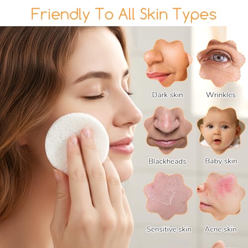 SHENLIU 300pcs Compressed Facial Sponges, White Disposable Round Soft Face Exfoliating Pads for Washing Face Cleansing Exfoliating Esthetician Makeup Removal Travel