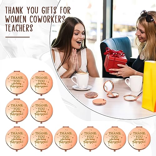 10 Pcs Employee Appreciation Compact Mirrors with Inspirational Words - Rose Gold, Double-Sided Magnification, Gift Set