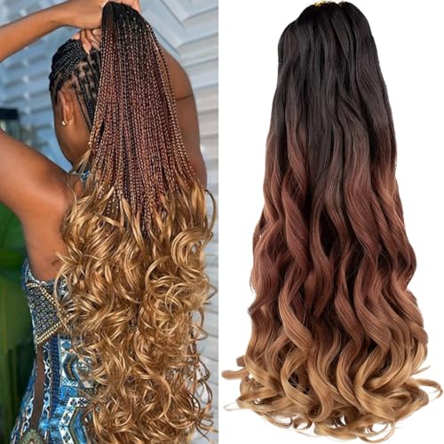 30 Inch French Curly Braiding Hair - 8 Packs Pre-Stretched Synthetic Crochet Extensions - Black/30/27# Variation