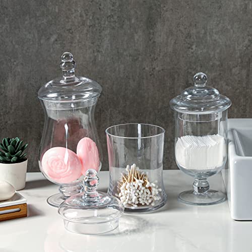 MyGift Clear Glass Apothecary Jars with Lid Set of 3 - Decorative Footed Vases