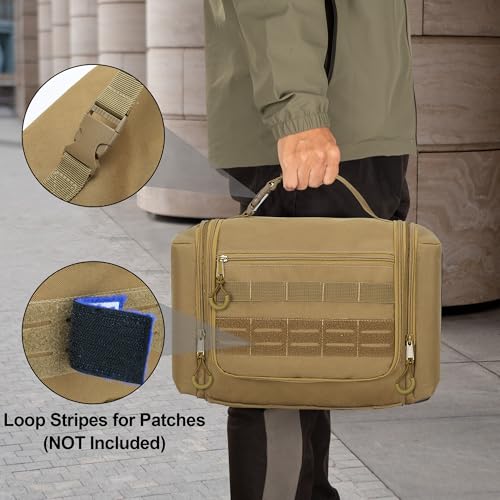 Large Hanging Toiletry Bag for Men - Khaki Travel Dopp Kit with Multiple Pockets