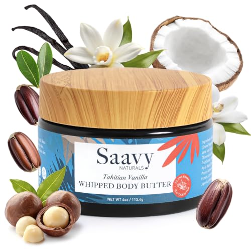 Whipped Body Butter with Organic Shea & Tahitian Vanilla - 4 oz Moisturizer for Dry Sensitive Skin