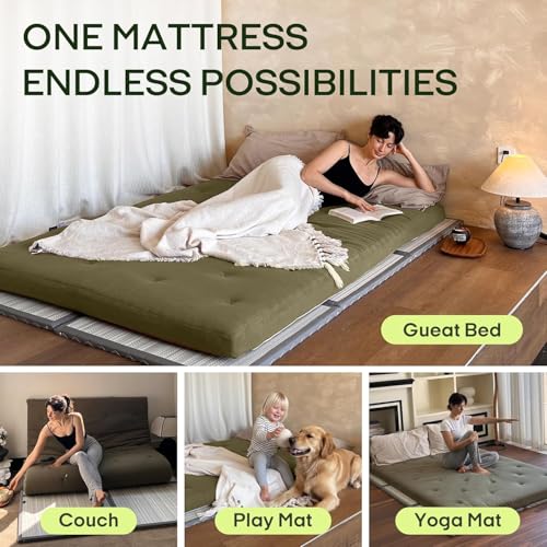 Japanese Floor Futon Mattress 100% Cotton Cover Foldable Portable Winter Moss Full