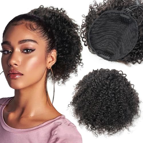 Human Hair Ponytail Extension for Black Women 4C Kinky Curly 8 Inch