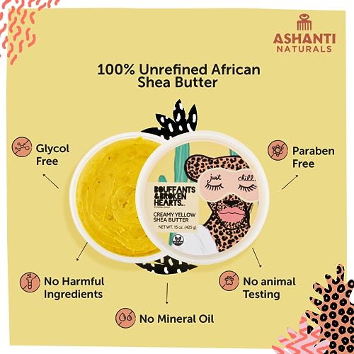 Ashanti Naturals Bouffants Bundle - Creamy Yellow Shea Butter (8oz) | Whipped Shea Butter Souffle (Juicy Peach)