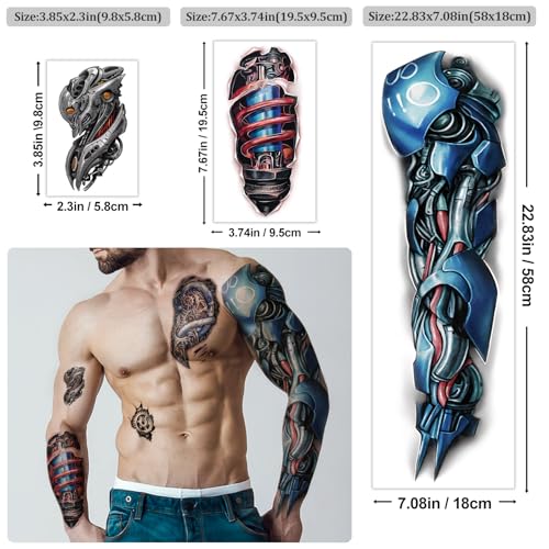 Yazhiji 48 Waterproof Temporary Tattoos For Adult, Mechanical Temporary Tattoos for Men Women, Half Arm Robot Fake Tattoos Sleeve, Realistic Mechanical Half Arm Tiny Tattoo Sticker