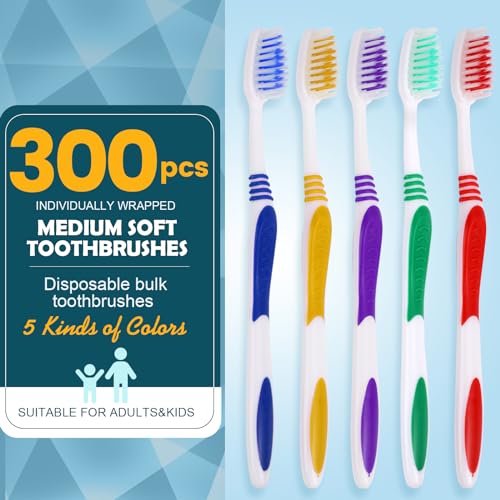 Navona 300 Pack Disposable Toothbrushes Bulk Individually Wrapped - Soft Bristles, Travel-Ready