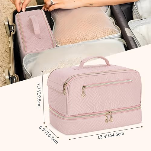 Teamoy Travel Carrying Case Compatible with Shark Flexstyle, Double-Layer Storage Bag for Shark Hyperair, Portable Travel Organizer for Dyson Airwrap Styler and Attachments, Pink Quilted
