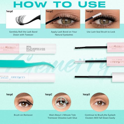 GEMERRY Lash Clusters Kit 30D 40D 50D Mix 10-18mm DIY Eyelash Extension Set with Bond, Tweezers & Remover