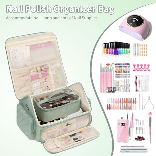 Nail Polish & Manicure Supplies Organizer Bag - Green, Holds 43-65 Bottles
