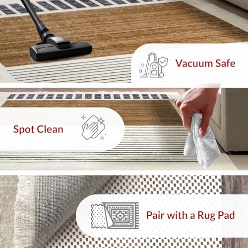 nuLOOM Keeva Beige 2' x 8' Power Loomed Runner Rug - Durable Striped Carpet
