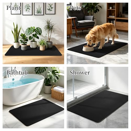 Extra Large Black Stone Bath Mat - 32x20 Inches, Non-Slip Shower Rug with Variation 1