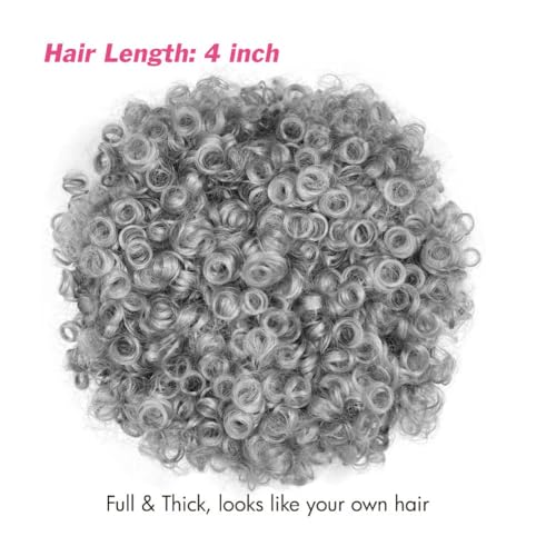 Gray Afro Headband Wig for Black Women Short Kinky Curly Synthetic Afro Wig with Attached Headbands - Glueless, Adjustable Fit