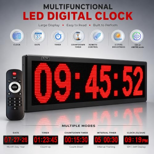 28-Inch Digital LED Wall Clock with Remote Timer Indoor Outdoor Use Large Display