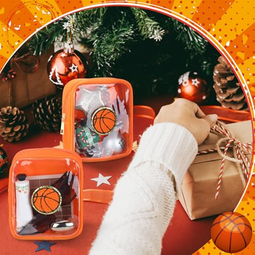 Basketball Makeup Bags Set - Orange Transparent Waterproof Travel Organizer for Women, 12 Pcs