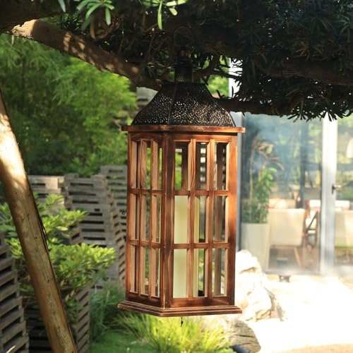 Rustic Farmhouse Wooden Metal Lantern Set of 3 - 27, 22 & 15 Inches - Brown