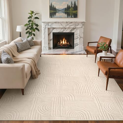 Arch Beige Washable 6x9 Area Rug - Soft High-Low Pile, Noise Reduction