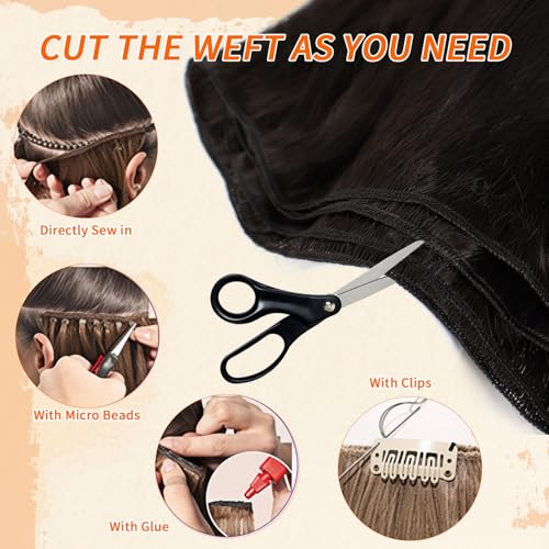 Dark Brown Yaki Straight Hair Bundles - 22 24 26 Inch Human & Synthetic Blend