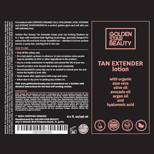 Tan Extender Lotion with Organic Oils & Hyaluronic Acid - Spray Tan Enhancer 8oz