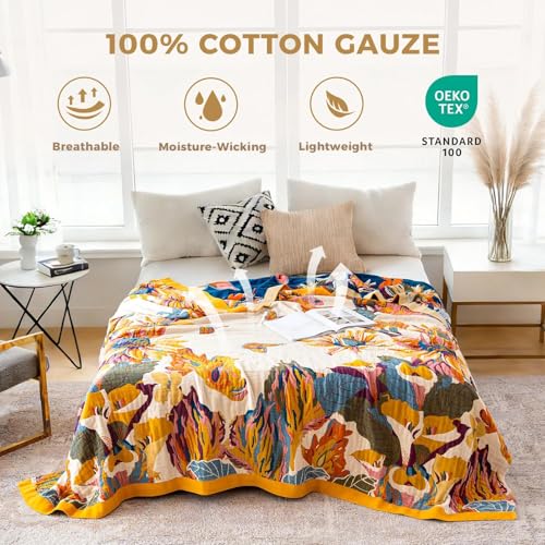 LUTBM King 90x108 Boho Floral Reversible Cotton Throw Blanket – 100% Cotton