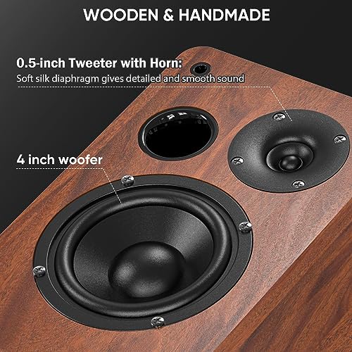 Powered Bluetooth Bookshelf Speakers with 4 Inch Woofer and Remote Control