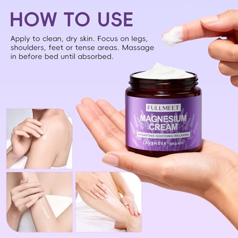 Magnesium Cream for Sleep, Lavender Magnesium Lotion for Muscle Relaxation & Soothing Anxiety, Non-Greasy, Deep Hydration, Magnesium Body Lotion for Skin Care(4 OZ)