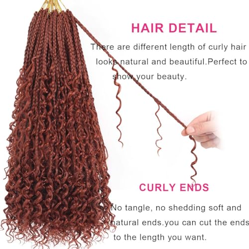 18 Inch Boho Box Braids Crochet Hair with Curly Ends - 8 Packs, Synthetic, Natural Look